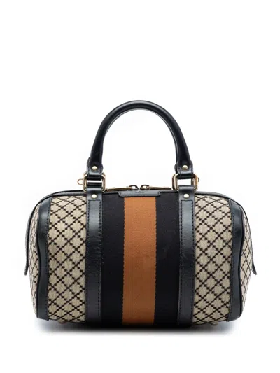 Pre-owned Gucci 2016-2026 Small Diamante Canvas Web Joy Boston Bag Satchel In Black