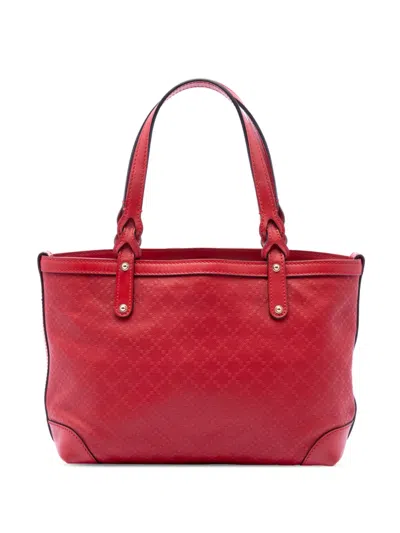Pre-owned Gucci 2016-2026 Small Diamante Leather Craft Tote Bag In Red