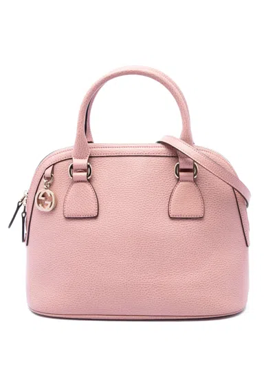 Pre-owned Gucci 2016-2026 Small Dollar Calfskin Gg Charm Dome Satchel In Pink