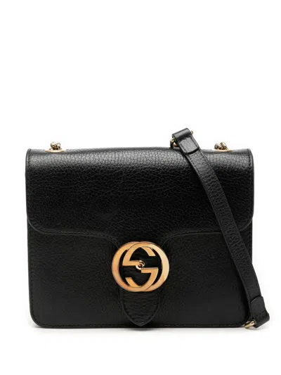 Pre-owned Gucci 2016-2026 Small Dollar Calfskin Interlocking G Crossbody Bag In Black
