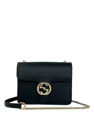 Pre-owned Gucci 2016-2026 Small Dollar Calfskin Interlocking G Crossbody Bag In Black