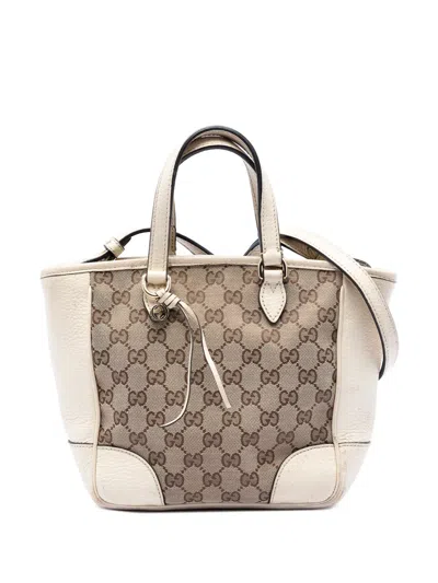 Pre-owned Gucci 2016-2026 Small Gg Canvas Bree Satchel In White
