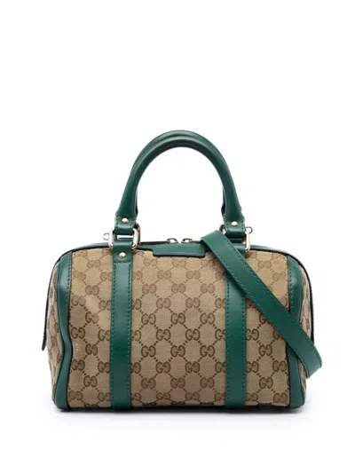 Pre-owned Gucci 2016-2026 Small Gg Canvas Joy Boston Bag Satchel In Green