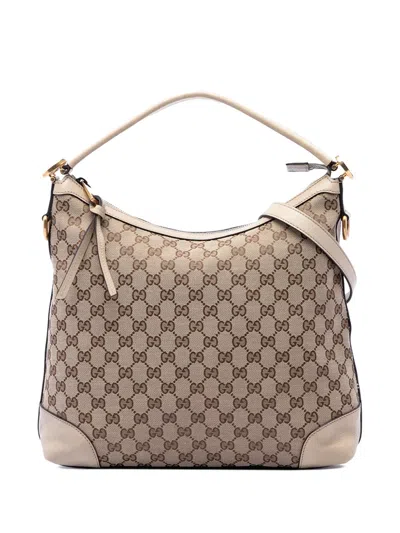 Pre-owned Gucci 2016-2026 Small Gg Canvas Miss Gg Hobo Satchel In Neutrals