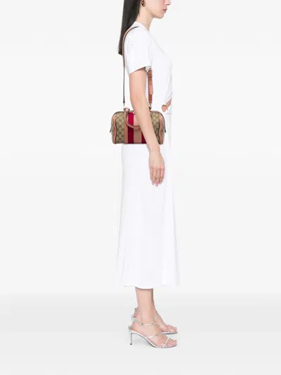 Pre-owned Gucci 2016-2026 Small Gg Canvas Web Joy Boston Bag Satchel In Neutrals