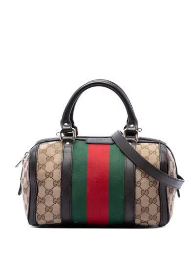 Pre-owned Gucci 2016-2026 Small Gg Canvas Web Joy Boston Bag Satchel In Neutrals
