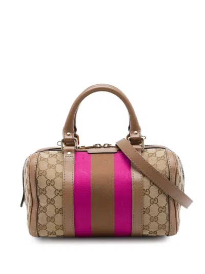 Pre-owned Gucci 2016-2026 Small Gg Canvas Web Joy Boston Bag Satchel In Neutrals