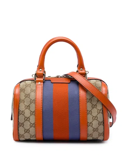 Pre-owned Gucci 2016-2026 Small Gg Canvas Web Joy Boston Bag Satchel In Orange