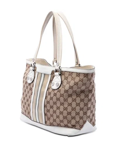 Pre-owned Gucci 2016-2026 Small Gg Canvas Web Libeccio Sunset Tote Bag In Neutrals