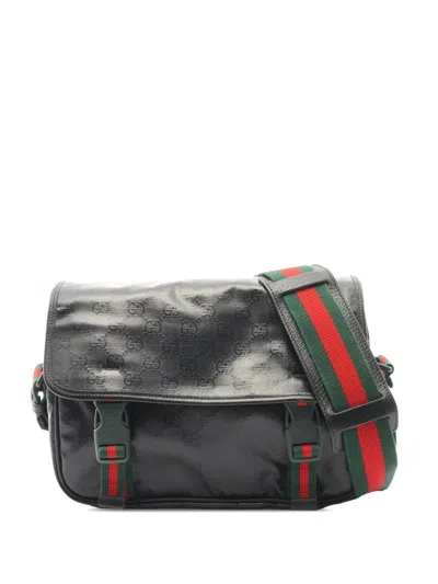 Pre-owned Gucci 2016-2026 Small Gg Crystal Web Messenger Bag Shoulder Bag In Black