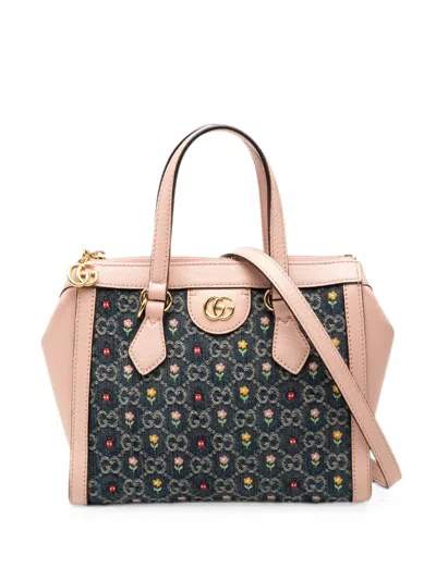 Pre-owned Gucci 2016-2026 Small Gg Denim Embroidery Ophidia Satchel In Blue