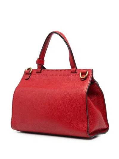 Pre-owned Gucci 2016-2026 Small Gg Marmont Calfskin Top Handle Satchel In Red