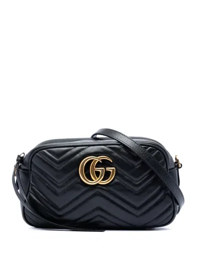 Pre-owned Gucci 2016-2026 Small Gg Marmont Matelasse Calfskin Crossbody Bag In Black
