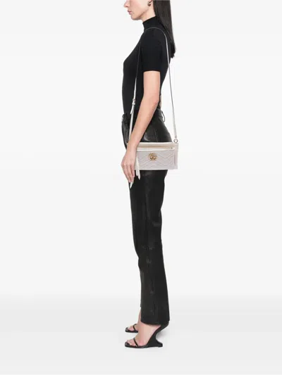 Pre-owned Gucci 2016-2026 Small Gg Marmont Matelasse Calfskin Double Zip Pochette Crossbody Bag In White
