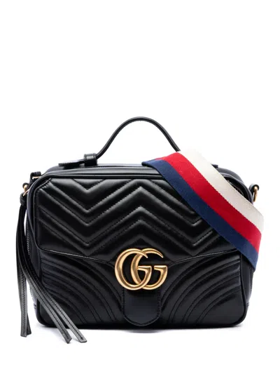 Pre-owned Gucci 2016-2026 Small Gg Marmont Matelasse Calfskin Sylvie Top Handle Satchel In Black