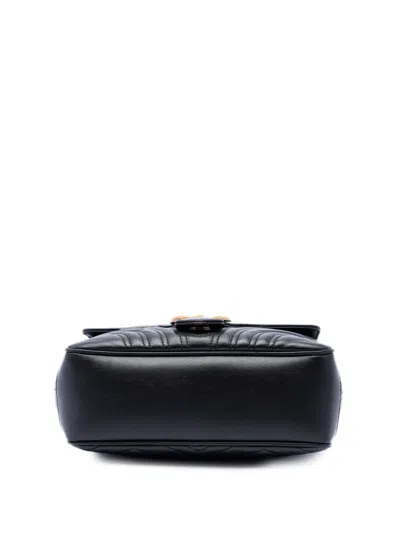 Pre-owned Gucci 2016-2026 Small Gg Marmont Matelasse Calfskin Top Handle Satchel In Black