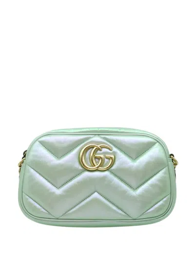 Pre-owned Gucci 2016-2026 Small Gg Marmont Matelasse Iridescent Nappa Crossbody Bag In Green
