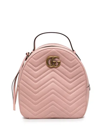 Pre-owned Gucci 2016-2026 Small Gg Marmont Matelasse Leather Backpack In Pink