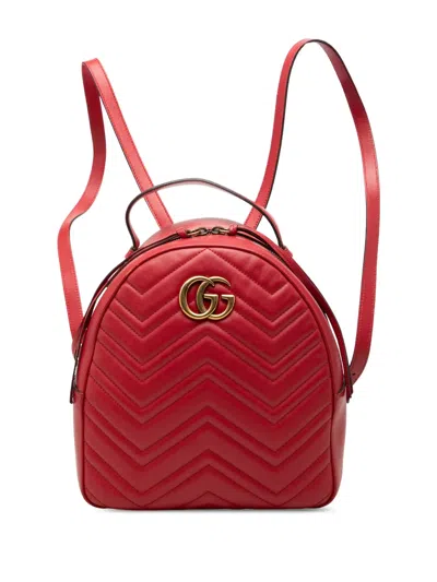 Pre-owned Gucci 2016-2026 Small Gg Marmont Matelasse Leather Backpack In Red
