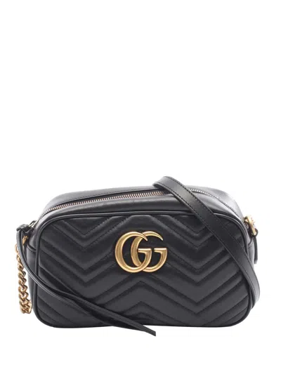 Pre-owned Gucci 2016-2026 Small Gg Marmont Matelasse Leather Crossbody Bag In Black