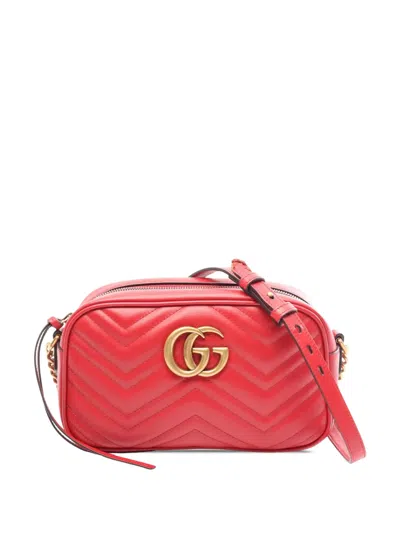 Pre-owned Gucci 2016-2026 Small Gg Marmont Matelasse Leather Crossbody Bag In Red