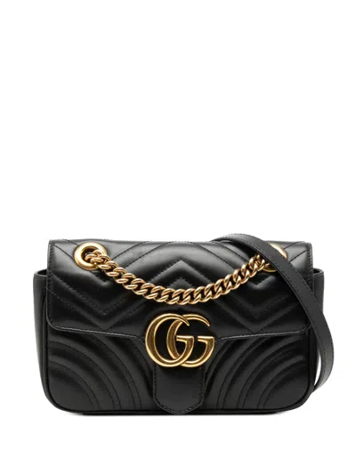 Pre-owned Gucci 2016-2026 Small Gg Marmont Matelasse Leather Shoulder Bag In Black