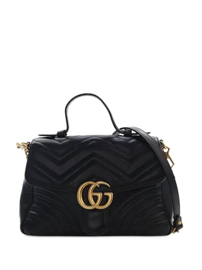 Pre-owned Gucci 2016-2026 Small Gg Marmont Matelasse Leather Top Handle Bag Satchel In Black