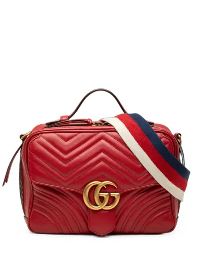 Pre-owned Gucci 2016-2026 Small Gg Marmont Matelasse Leather Top Handle Satchel In Red