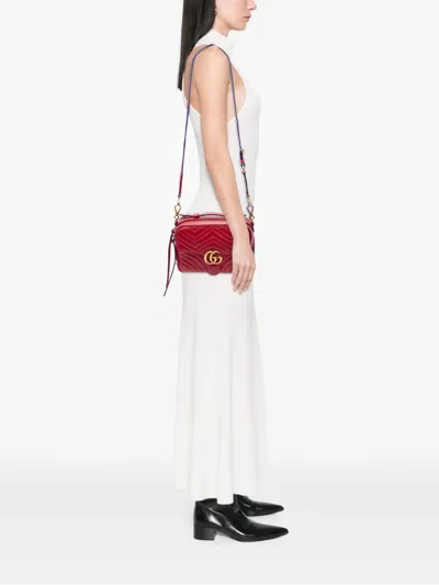 Pre-owned Gucci 2016-2026 Small Gg Marmont Matelasse Leather Top Handle Satchel In Red