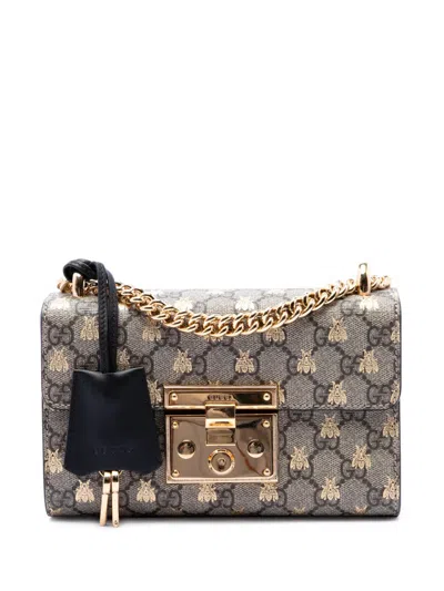 Pre-owned Gucci 2016-2026 Small Gg Supreme Bee Padlock Crossbody Bag In Black