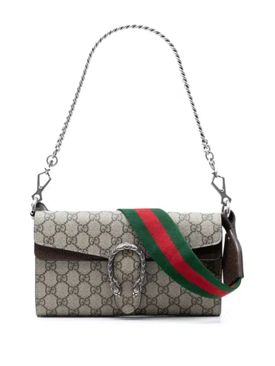 Pre-owned Gucci 2016-2026 Small Gg Supreme East West Dionysus Flap Bag Satchel In Neutral