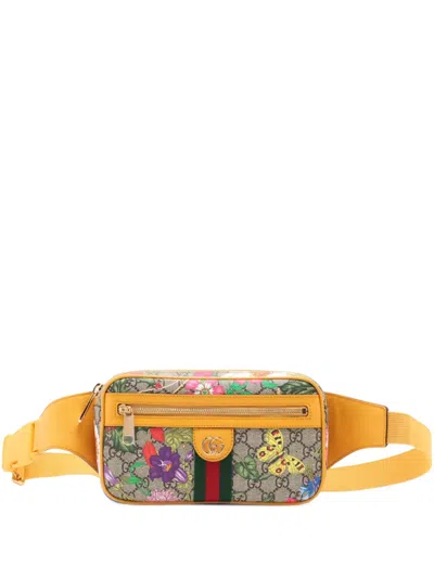 Pre-owned Gucci 2016-2026 Small Gg Supreme Flora Web Ophidia Belt Bag In Neutrals