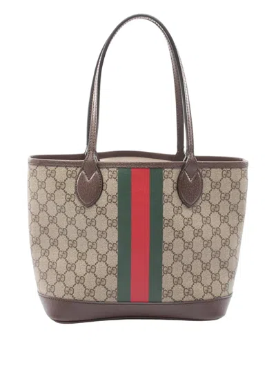 Pre-owned Gucci 2016-2026 Small Gg Supreme Ophidia Shopping Tote Bag In Neutral