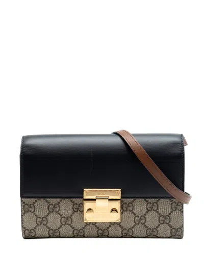 Pre-owned Gucci 2016-2026 Small Gg Supreme Padlock Wallet On Strap Crossbody Bag In Neutral