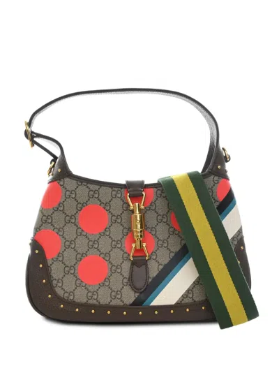Pre-owned Gucci 2016-2026 Small Gg Supreme Polka Dot Jackie 1961 Satchel In Neutrals