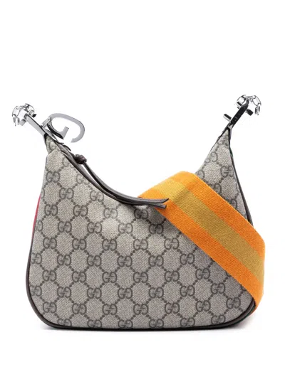 Pre-owned Gucci 2016-2026 Small Gg Supreme Web Attache Crossbody Bag In Neutral