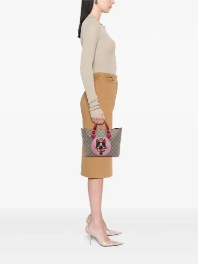 Pre-owned Gucci 2016-2026 Small Gg Supreme Web Bosco Satchel In Neutrals