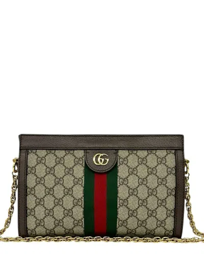Pre-owned Gucci 2016-2026 Small Gg Supreme Web Ophidia Chain Crossbody Bag In Neutral