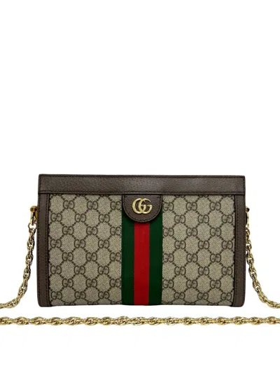 Pre-owned Gucci 2016-2026 Small Gg Supreme Web Ophidia Chain Crossbody Bag In Neutral