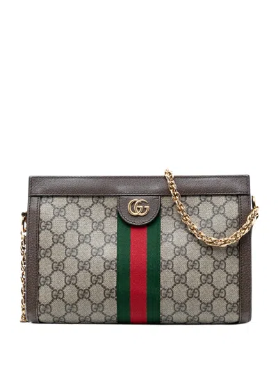 Pre-owned Gucci 2016-2026 Small Gg Supreme Web Ophidia Chain Crossbody Bag In Neutral