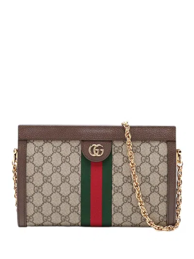 Pre-owned Gucci 2016-2026 Small Gg Supreme Web Ophidia Chain Crossbody Bag In Neutral