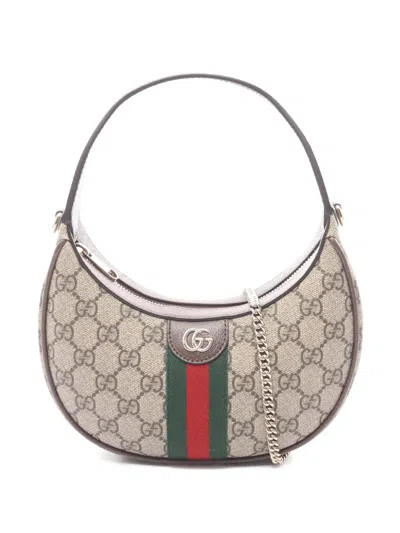 Pre-owned Gucci 2016-2026 Small Gg Supreme Web Ophidia Satchel In Neutrals