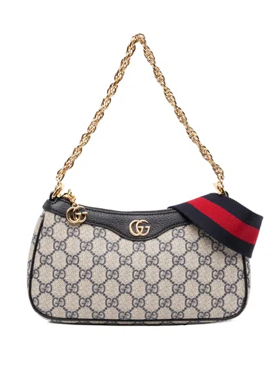 Pre-owned Gucci 2016-2026 Small Gg Supreme Web Ophidia Satchel In Neutrals