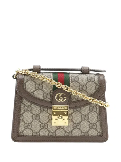 Pre-owned Gucci 2016-2026 Small Gg Supreme Web Ophidia Top Handle Bag Satchel In Neutral