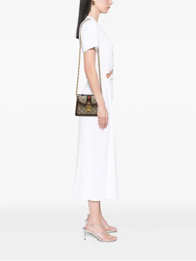 Pre-owned Gucci 2016-2026 Small Gg Supreme Web Ophidia Top Handle Bag Satchel In Neutral