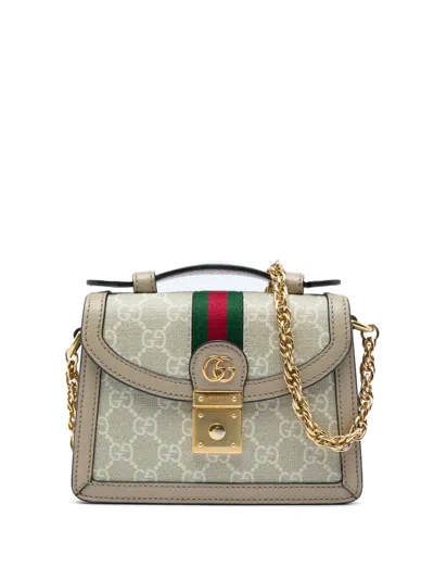 Pre-owned Gucci 2016-2026 Small Gg Supreme Web Ophidia Top Handle Bag Satchel In Neutrals
