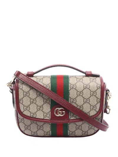 Pre-owned Gucci 2016-2026 Small Gg Supreme Web Ophidia Top Handle Satchel In Neutral
