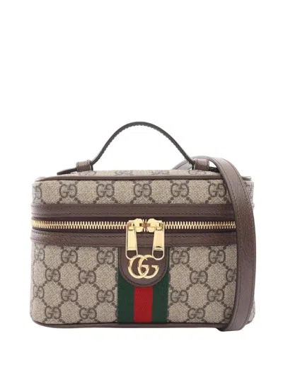 Pre-owned Gucci 2016-2026 Small Gg Supreme Web Ophidia Vanity Bag Satchel In Neutrals