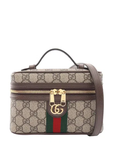 Pre-owned Gucci 2016-2026 Small Gg Supreme Web Ophidia Vanity Bag Satchel In Neutrals