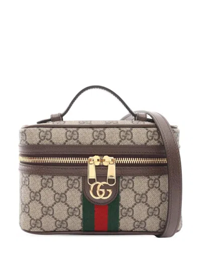 Pre-owned Gucci 2016-2026 Small Gg Supreme Web Ophidia Vanity Bag Satchel In Neutrals